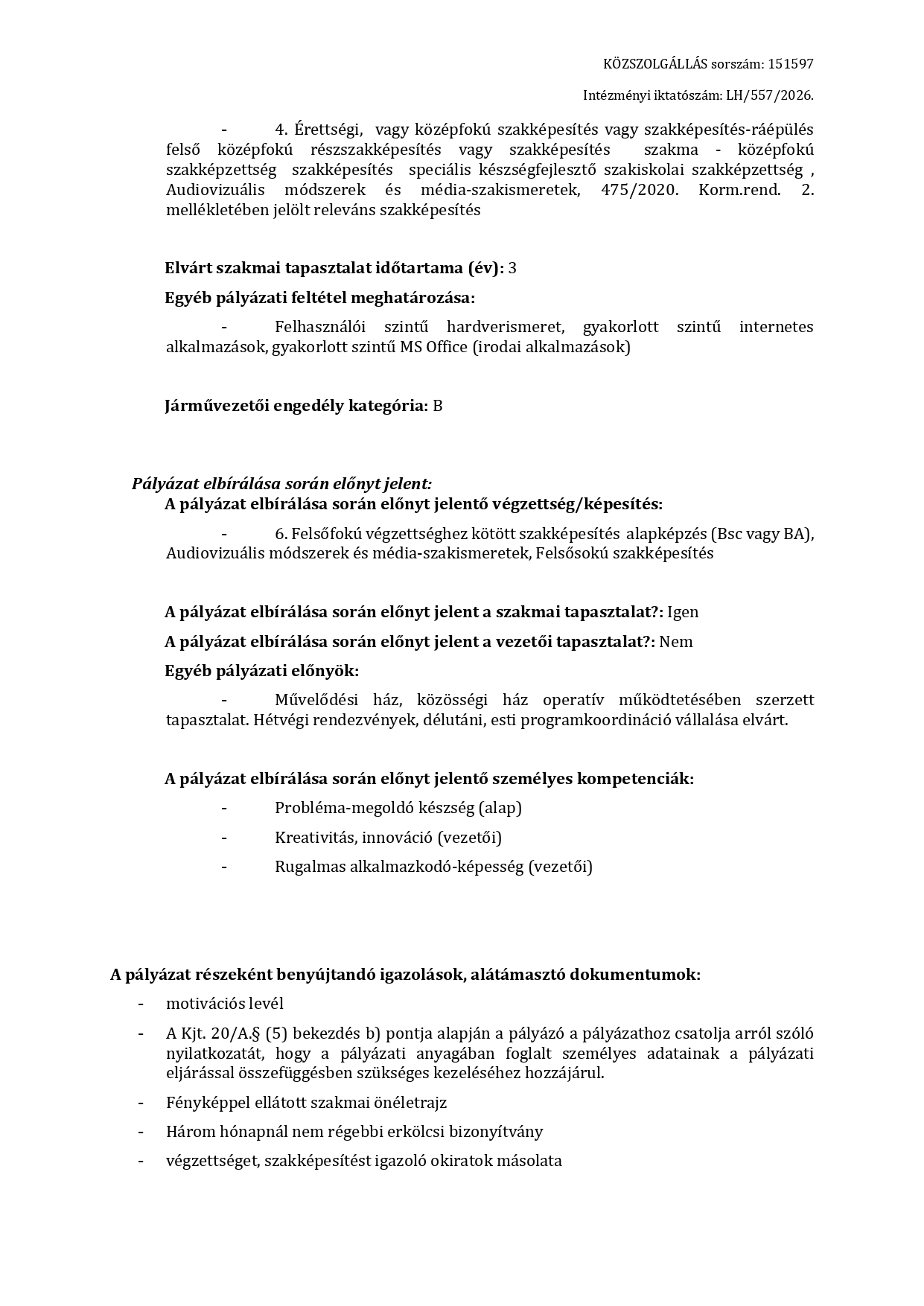 Közművelődési szakember Álláspályázat